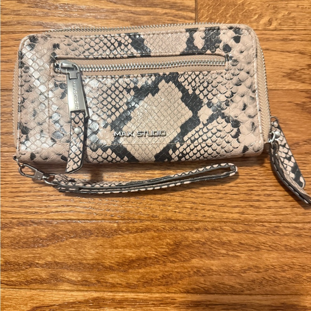 Max Studio Snakeskin Print Zip-Around Wallet Wristlet